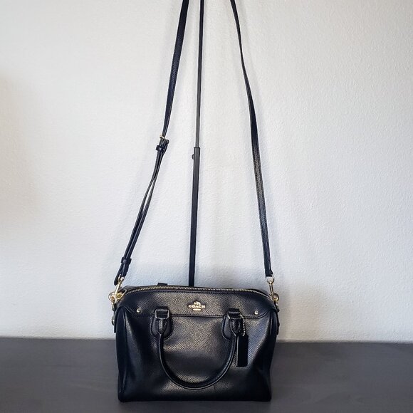 Coach Mini Bennett Boston Satchel Bag - Black Pebbled Leather Two-Way w/ COA - Picture 1 of 16